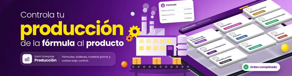 Saint Enterprise Producción: fórmulas, órdenes, materia prima y costos